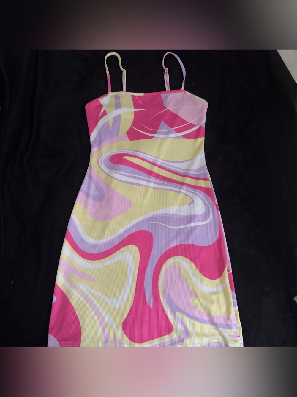 SHEIN Pink, Lavender & Pale Yellow Swirl Spaghetti Strap Dress